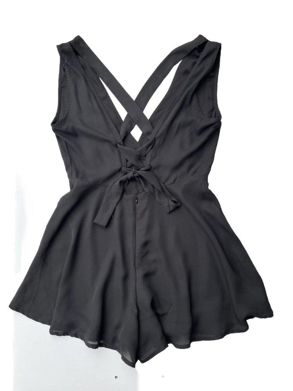 Nasty Gal Black Chiffon Cross Back Romper NWOT Size S - Picture 4 of 11